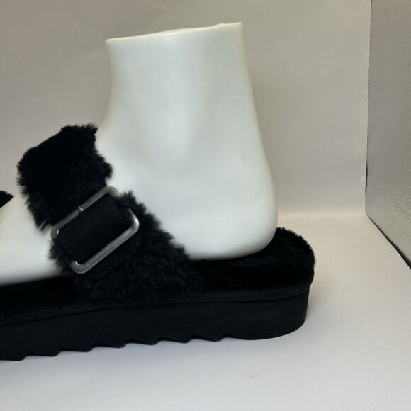Koolaburra by UGG Women’s 8 Black Fuzzy Platform Sandals Slip On Buckle Slides - Picture 6 of 16